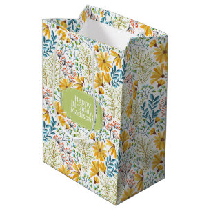 Custom text Flower Illustration gift bag