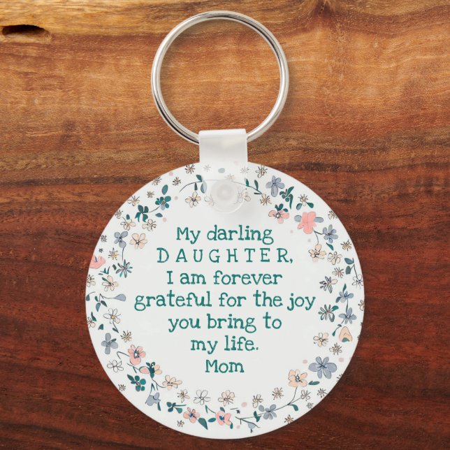 Custom Text Flower Wreath Floral Daughter Love  Key Ring (Back)