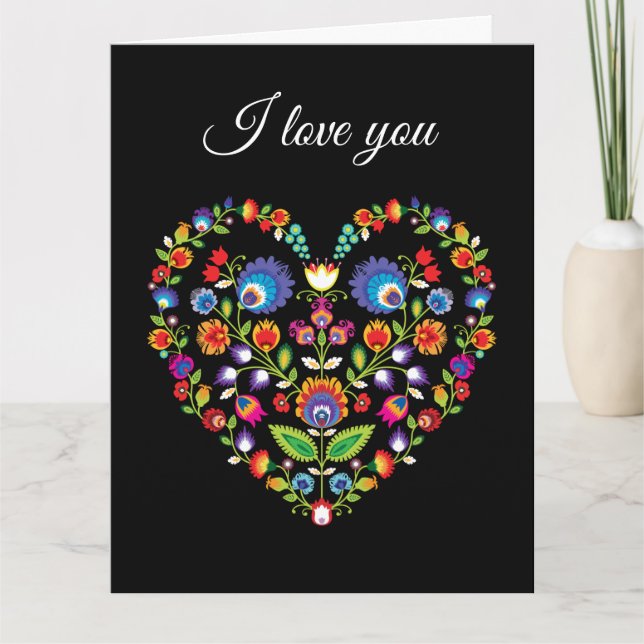 ❤ Custom text, Folklore heart, Wycinanki style  Card (Front)