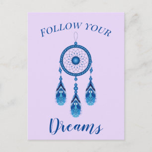Custom Text Follow Your Dreams Blue Dreamcatcher Postcard