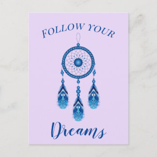 Custom Text Follow Your Dreams Blue Dreamcatcher Postcard