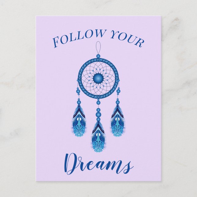 Custom Text Follow Your Dreams Blue Dreamcatcher Postcard (Front)
