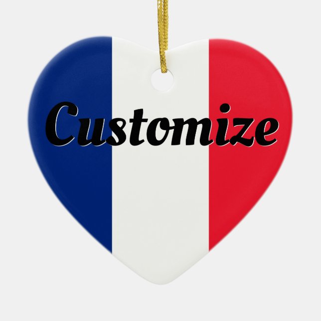 Custom Text French Flag Drapeau Français Tricolour Ceramic Tree Decoration (Front)