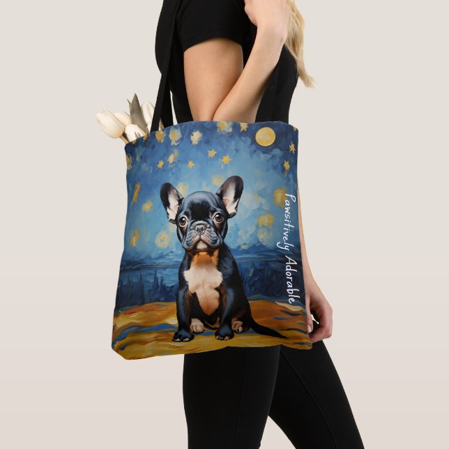🐕 custom text, Frenchie puppy Tote Bag (Close Up)