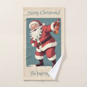 Custom Text Funny Drunk Santa Hand Towel