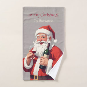 Custom Text Funny Drunk Santa Hand Towel