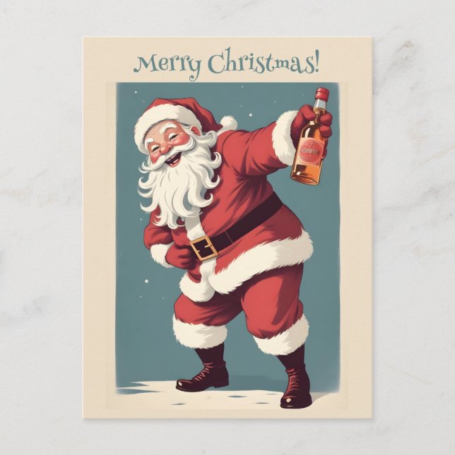 Custom Text Funny Drunk Santa Holiday Postcard (Front)