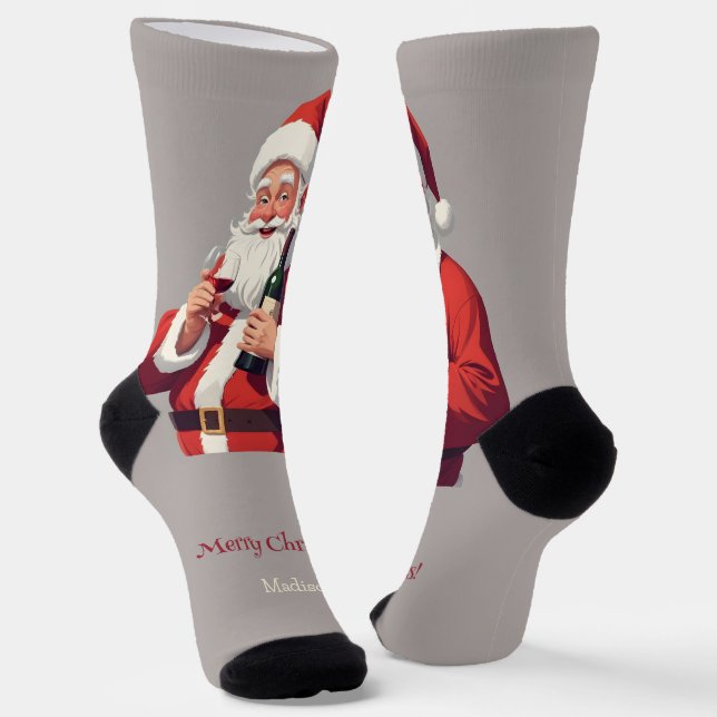 Custom Text Funny Drunk Santa Socks (Angled)