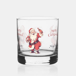 Custom Text Funny Drunk Santa Whiskey Glass