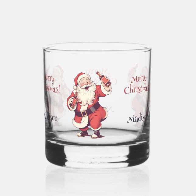 Custom Text Funny Drunk Santa Whiskey Glass (Back)