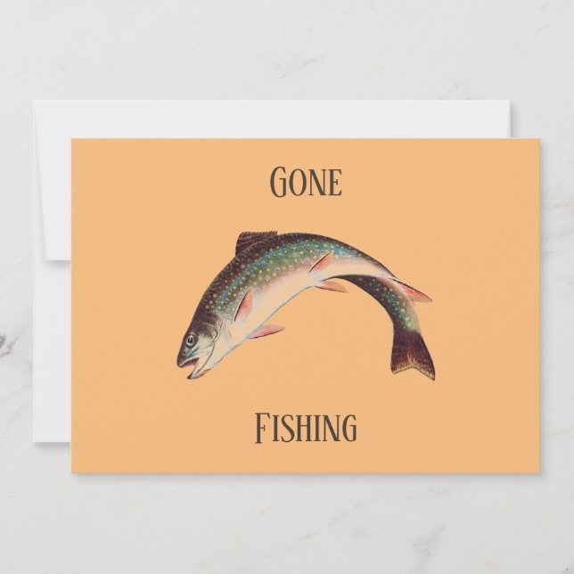 Custom text Funny trout gone fishing Holiday Card (Front)