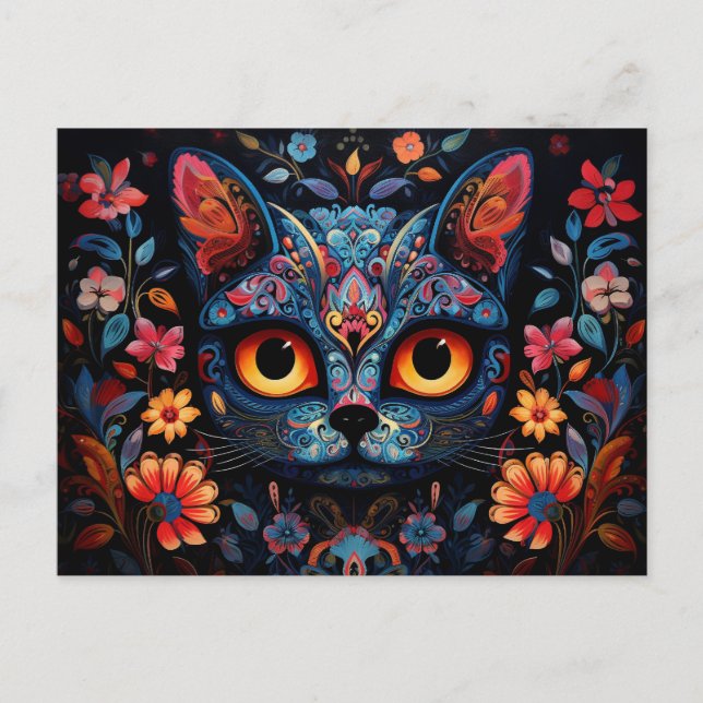 Custom text 💀😺 Gato De Los Muertos Postcard (Front)