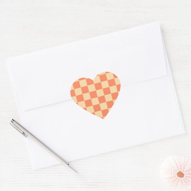 Custom Text Gingham Pattern Heart Sticker (Envelope)