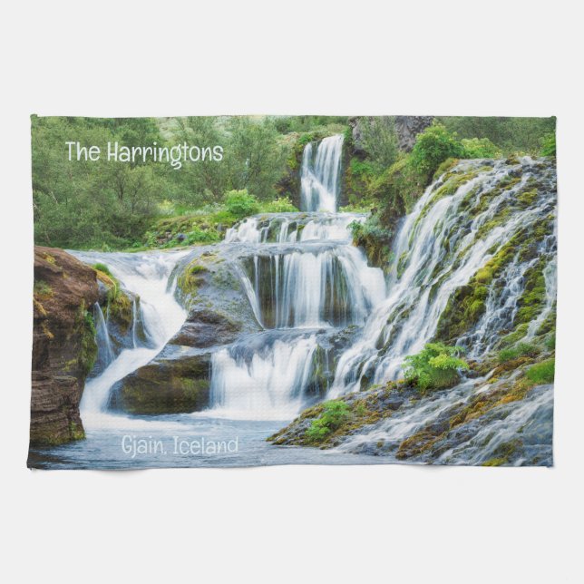 Custom Text Gjain Waterfalls, Iceland Tea Towel (Horizontal)
