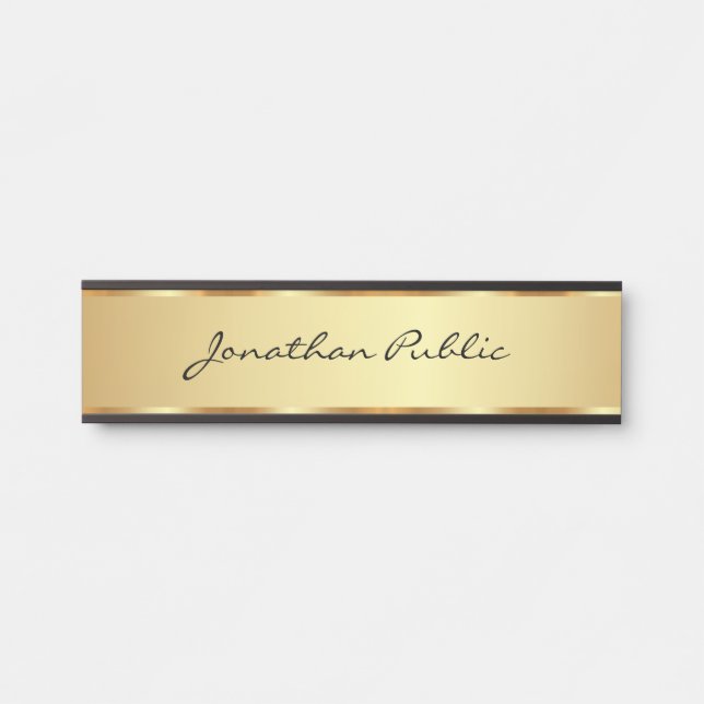 Custom Text Glamour Gold Typography Script House Door Sign (Front)