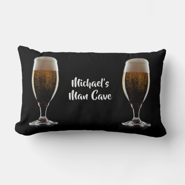 Custom text Glass of Beer Lumbar Cushion (Front)