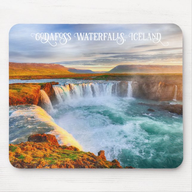 Custom Text Godafoss Waterfalls, Iceland Mouse Pad (Front)
