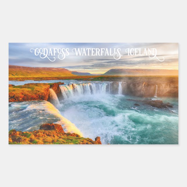 Custom Text Godafoss Waterfalls, Iceland Rectangular Sticker (Front)