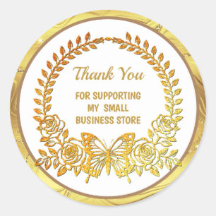 Custom Text, Gold Butterfly and Flower Classic Round Sticker