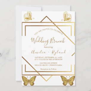 Custom Text Gold Butterfly Wedding Brunch Invitation