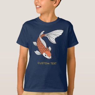 Custom Text & Gold Fish Mark Navy Boys T-Shirt
