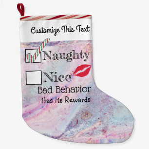 Custom Text/ Gold Glitter Naughty Metallic Marble Large Christmas Stocking