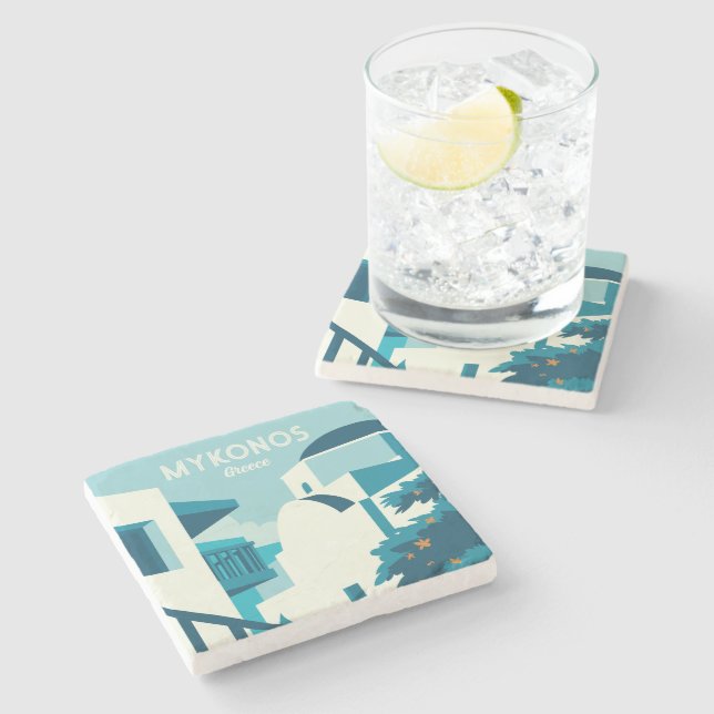 Custom Text Greece Stone Coaster (Side)