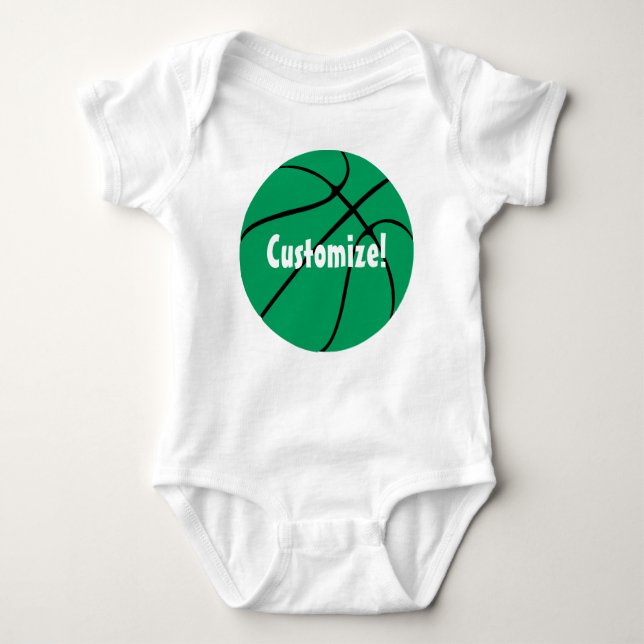 Custom Text Green Basketball Baby Bodysuit (Front)