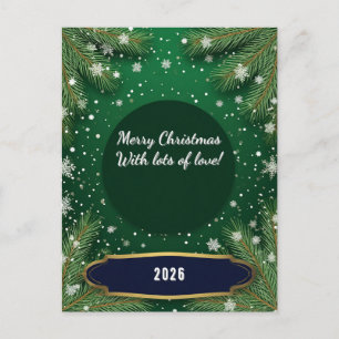 🎁 Custom Text Green Christmas Pine Branches Holiday Postcard