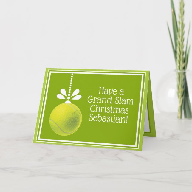 Custom text  green Tennis bauble Christmas  Card (Front)