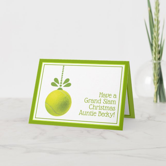 Custom text  green Tennis bauble Christmas  Card (Front)