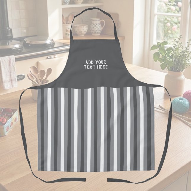 Custom text grey white striped  apron (Creator Uploaded)