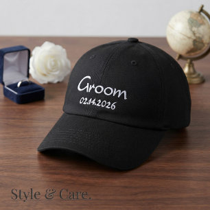 Custom Text Groom With Date Embroidered Hat