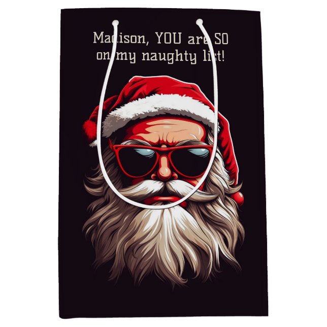 Custom Text Grumpy Santa Medium Gift Bag (Front)