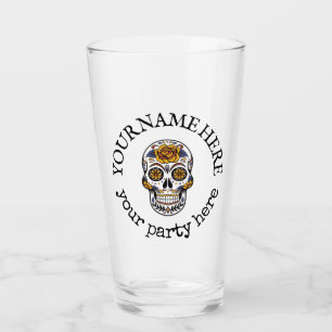 Custom Text Halloween Sugar Skull Beer Glass