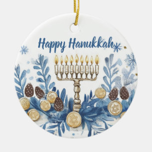 Custom text Hanukkah Festival of Lights Keepsake Ceramic Tree Decoration