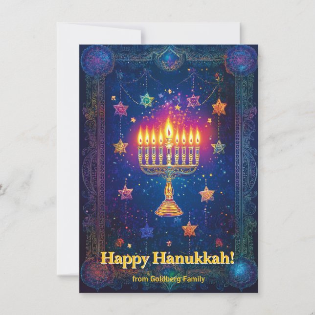Custom text✡️ Hanukkah Starry Night Shalom Holiday Card (Front)