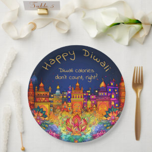 Custom text, Happy Diwali Decorative  Paper Plate
