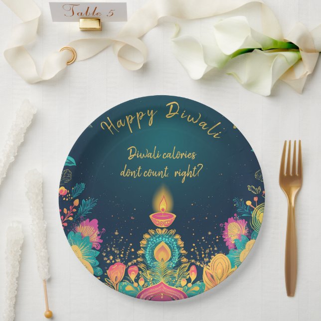 Custom text, Happy Diwali Paper Plate (Wedding)
