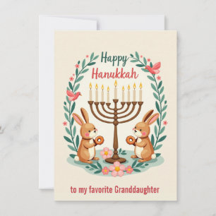 Custom text Happy Hanukkah Bunny Menorah Holiday Card