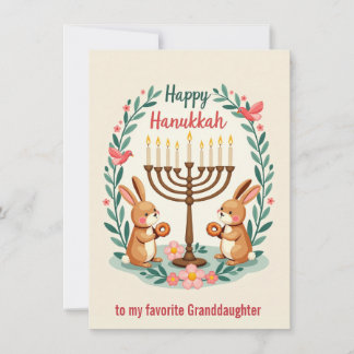 Custom text Happy Hanukkah Bunny Menorah Holiday Card