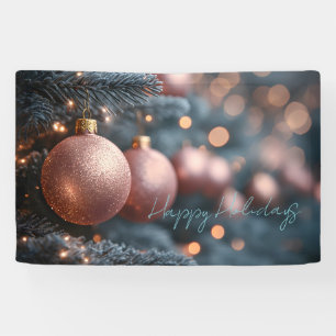 CUSTOM TEXT - Happy Holidays Rose Gold Ornaments Banner