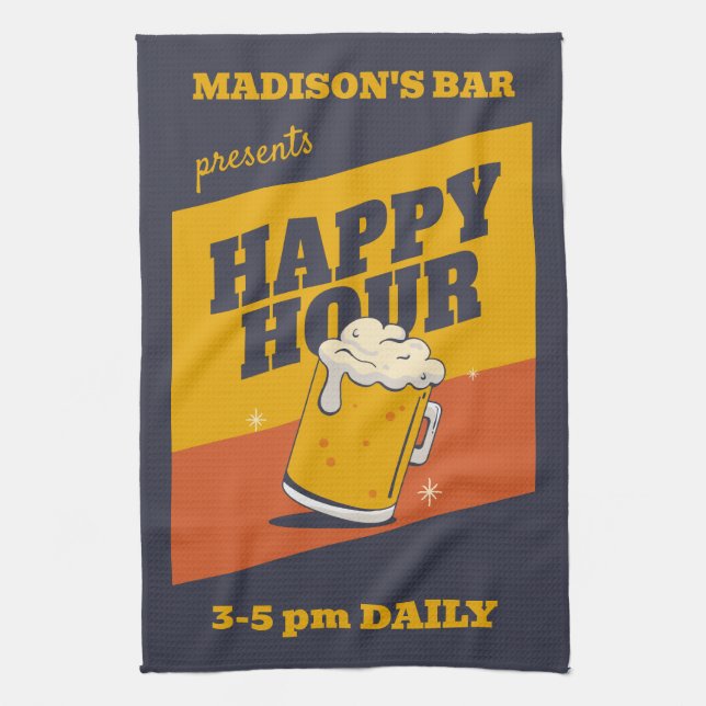 Custom Text Happy Hour Tea Towel (Vertical)