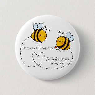 Custom Text Happy Love Bees 6 Cm Round Badge