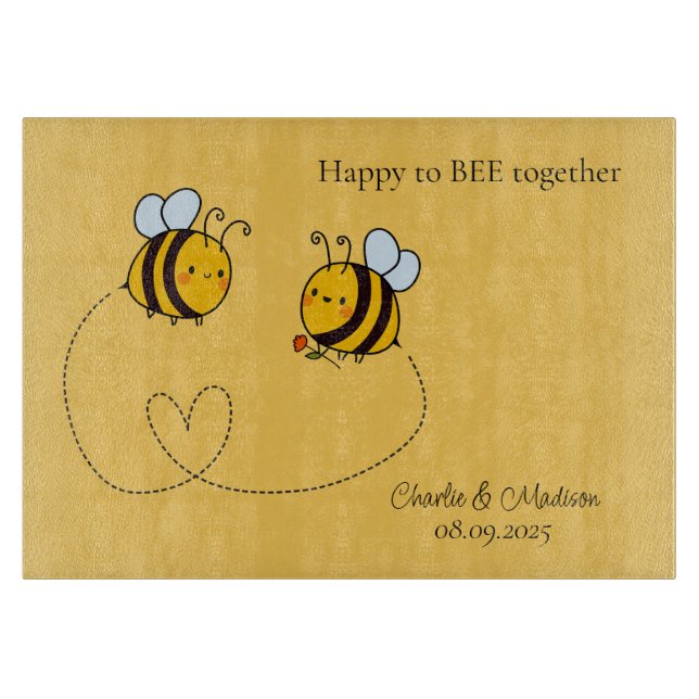 Custom Text Happy Love Bees Cutting Board (Front)