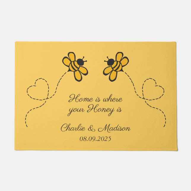 Custom Text Happy Love Bees Doormat (Front)