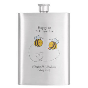 Custom Text Happy Love Bees Hip Flask