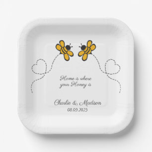 Custom Text Happy Love Bees Paper Plate