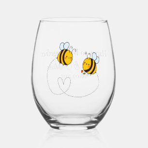 Custom Text Happy Love Bees Stemless Wine Glass