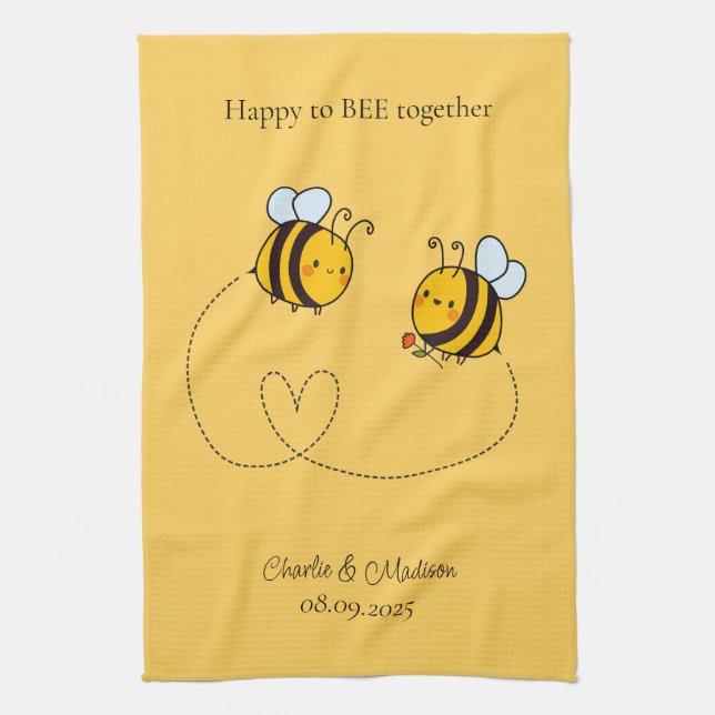 Custom Text Happy Love Bees Tea Towel (Vertical)